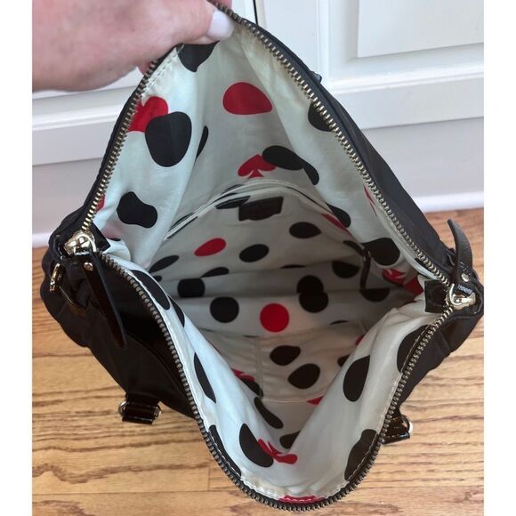 Kate Spade NY Black Nylon Purse Patent Leather Straps Carmen Fold Over Bag - Picture 6 of 16